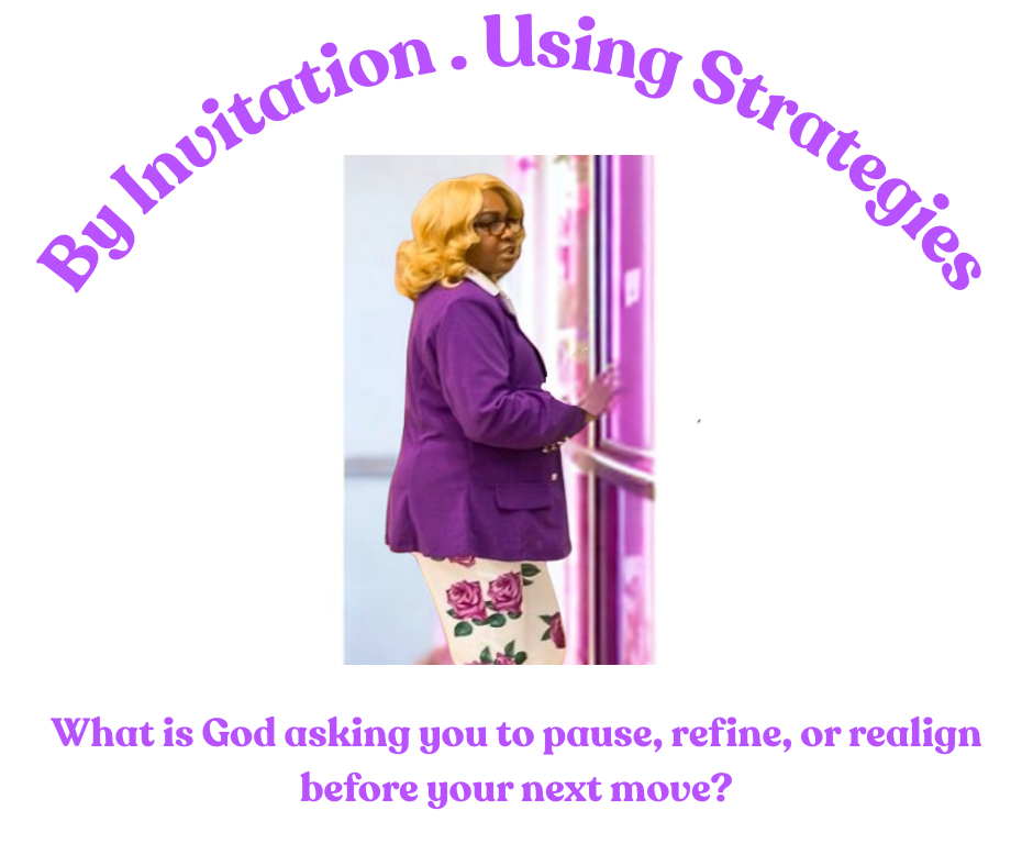 A business consultant in a purple blazer stands thoughtfully by a glass door, reflecting on strategic decisions with a message about intentionality and planning.